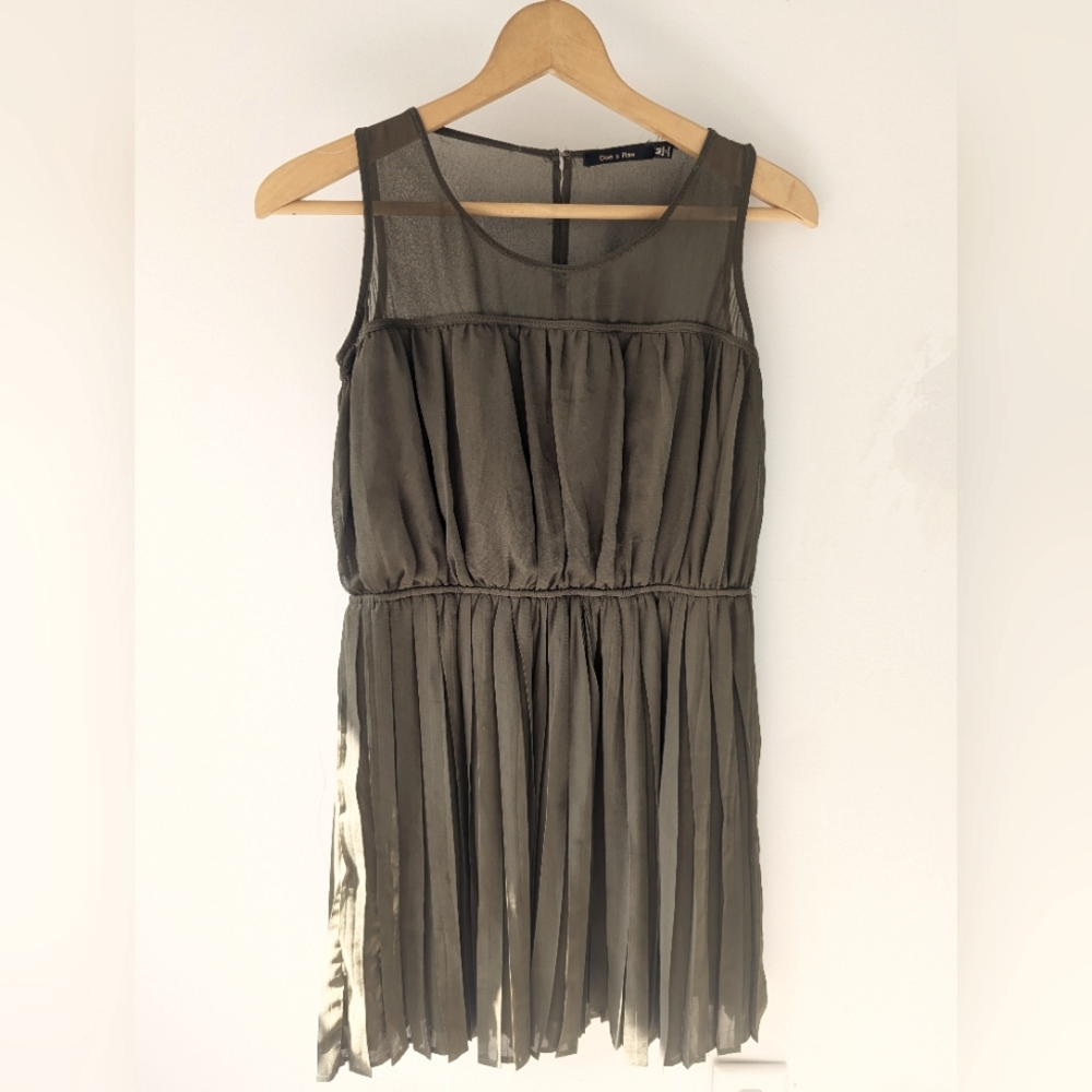 Olive Green Pleated Dress